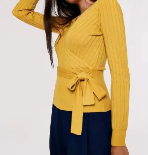 Mustard Wrap Sweater Knit In Yellow