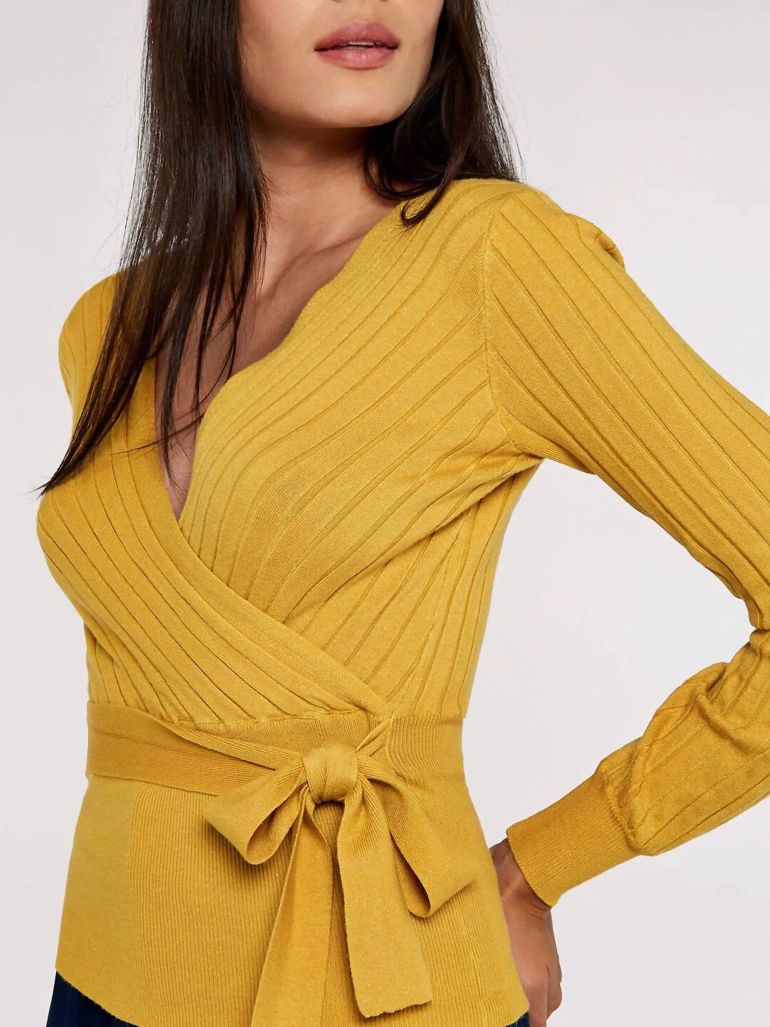 Mustard Wrap Sweater Knit In Yellow