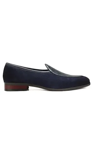 Navy Croco Textured Loafers