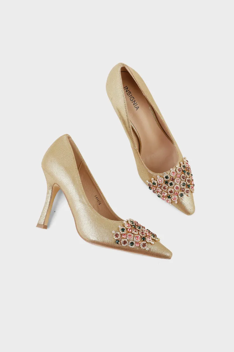 Party Wear Court Shoes I44476-Golden