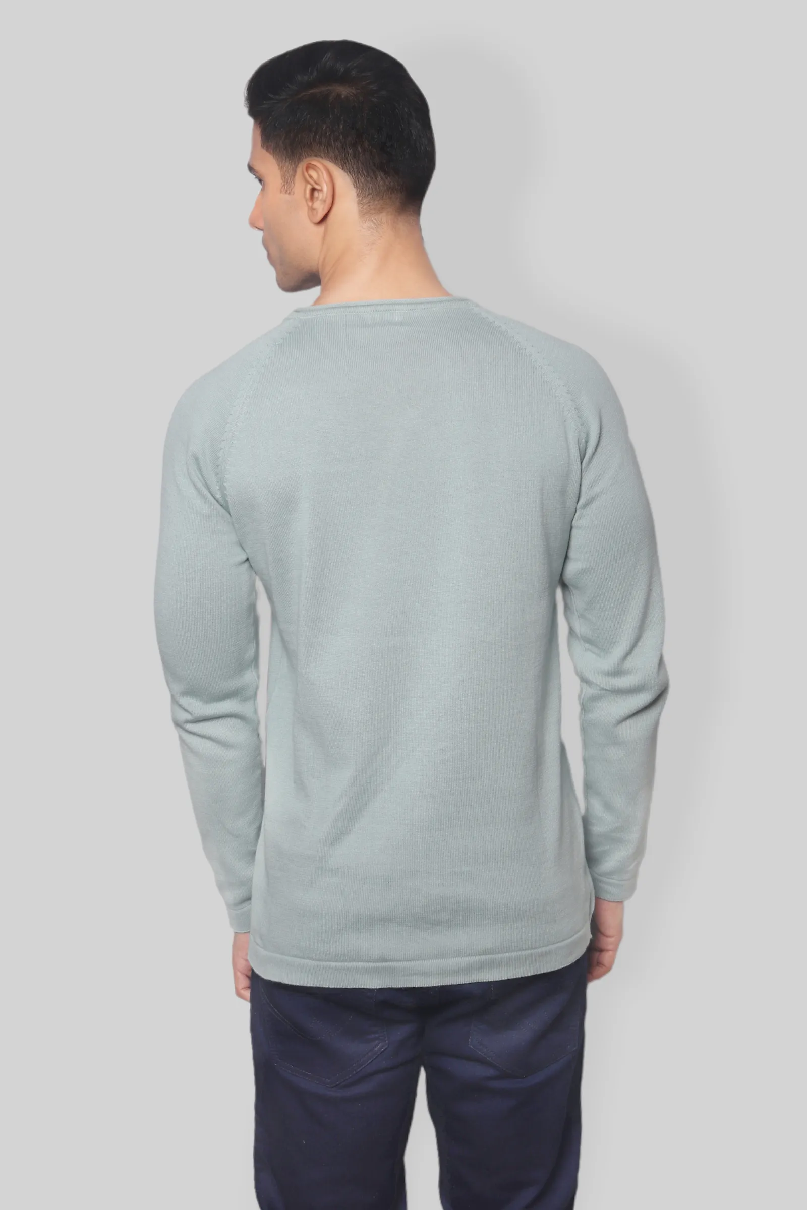 Pastel Green Flat Knit Full Sleeve rough neck T-shirt for mens