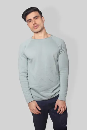 Pastel Green Flat Knit Full Sleeve rough neck T-shirt for mens