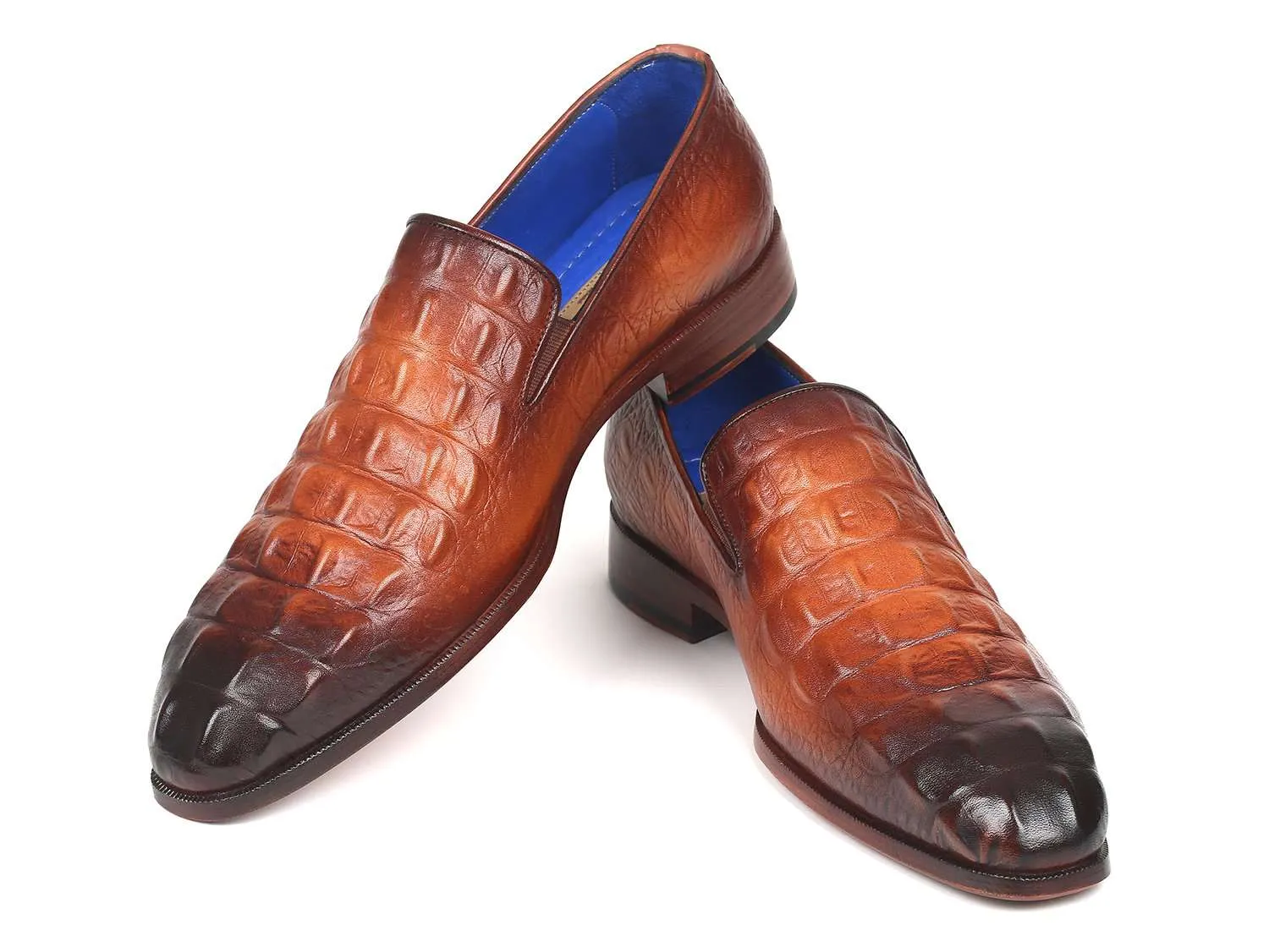 Paul Parkman Brown Crocodile Embossed Calfskin Loafers
