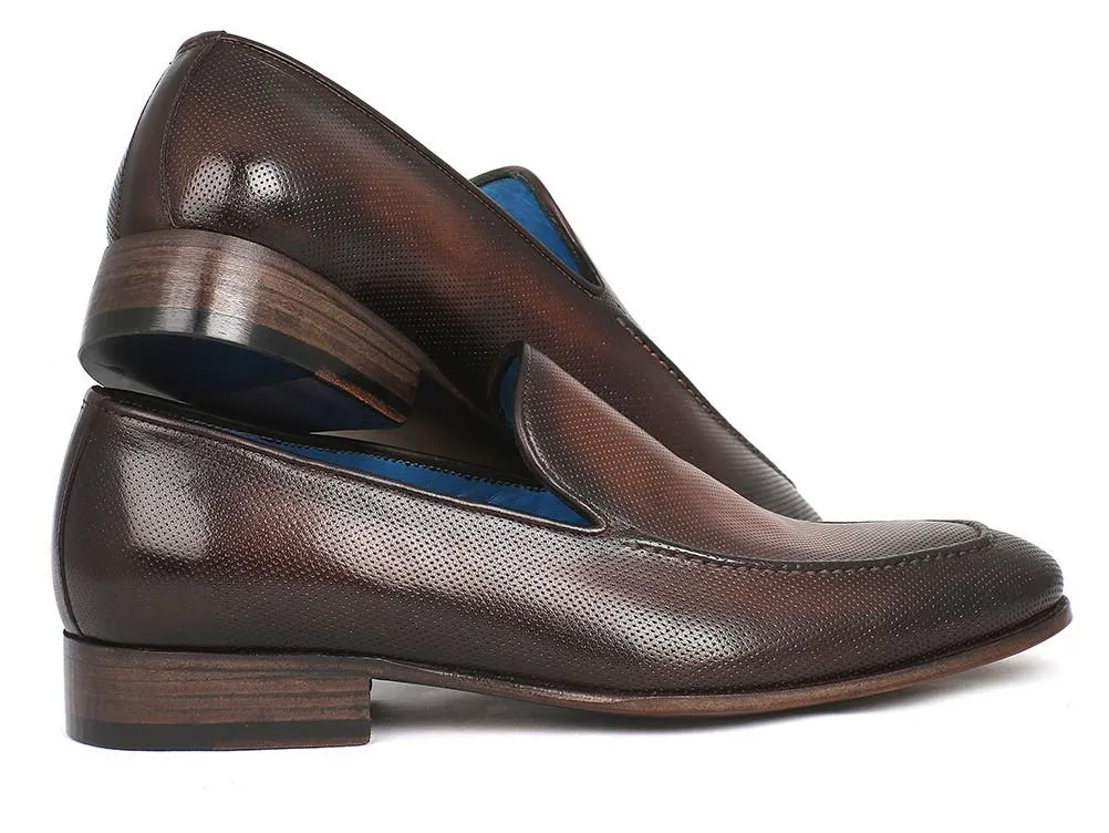 Paul Parkman Perforated Leather Loafers Brown Shoes (ID#874-BRW)