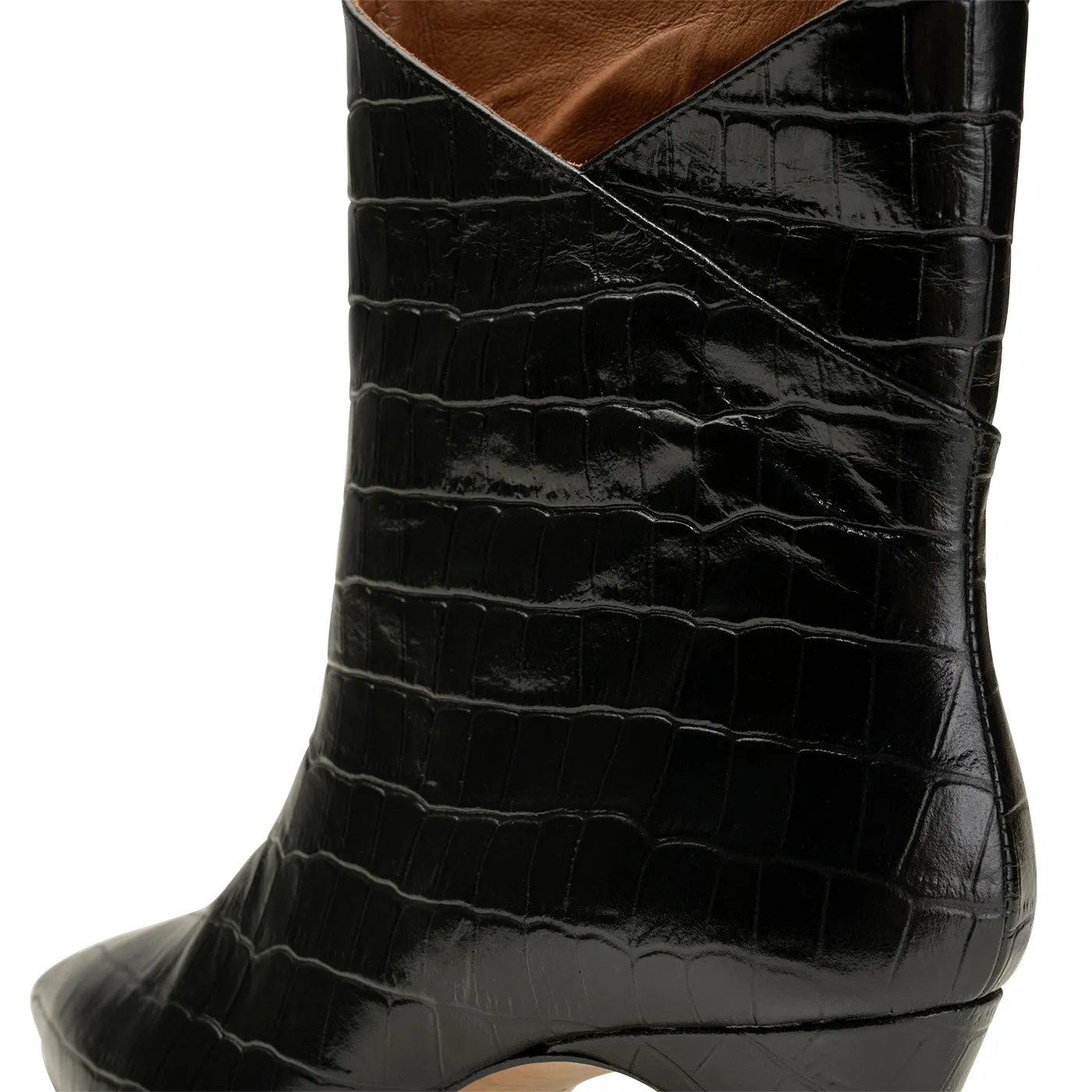 Paula støvle læder - BLACK CROCO