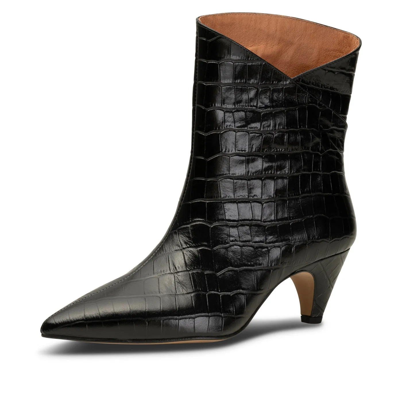 Paula støvle læder - BLACK CROCO