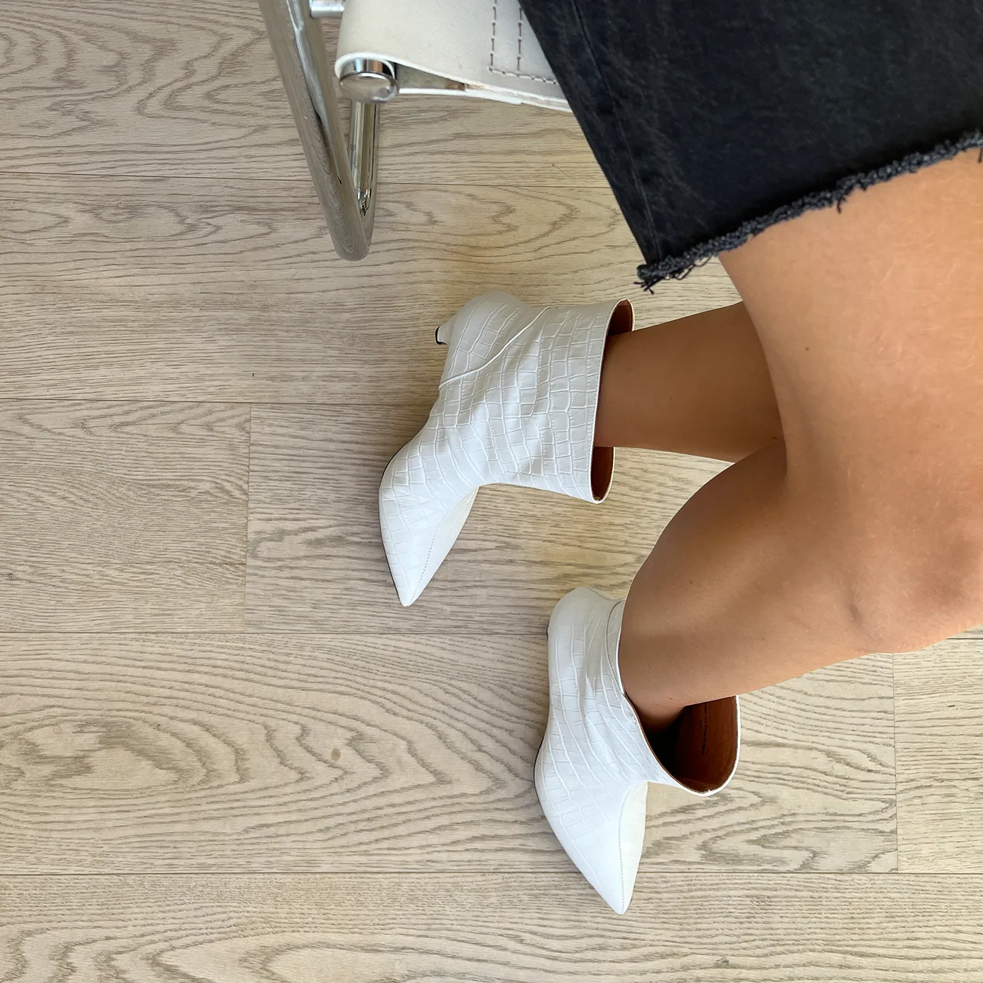 Paula støvle læder - OFF WHITE CROCO