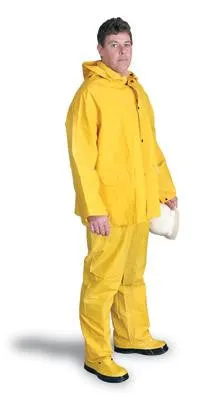 Radnor X-Large Yellow .32 mm Polyester And PVC 3 Piece Rain Suit (Includes Jacket With Front Snap Closure, Detached Hood And Snap Fly Bib Pants)