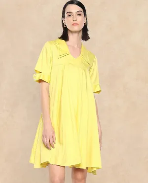 Rareism Women Qurad Yellow Plain Dress