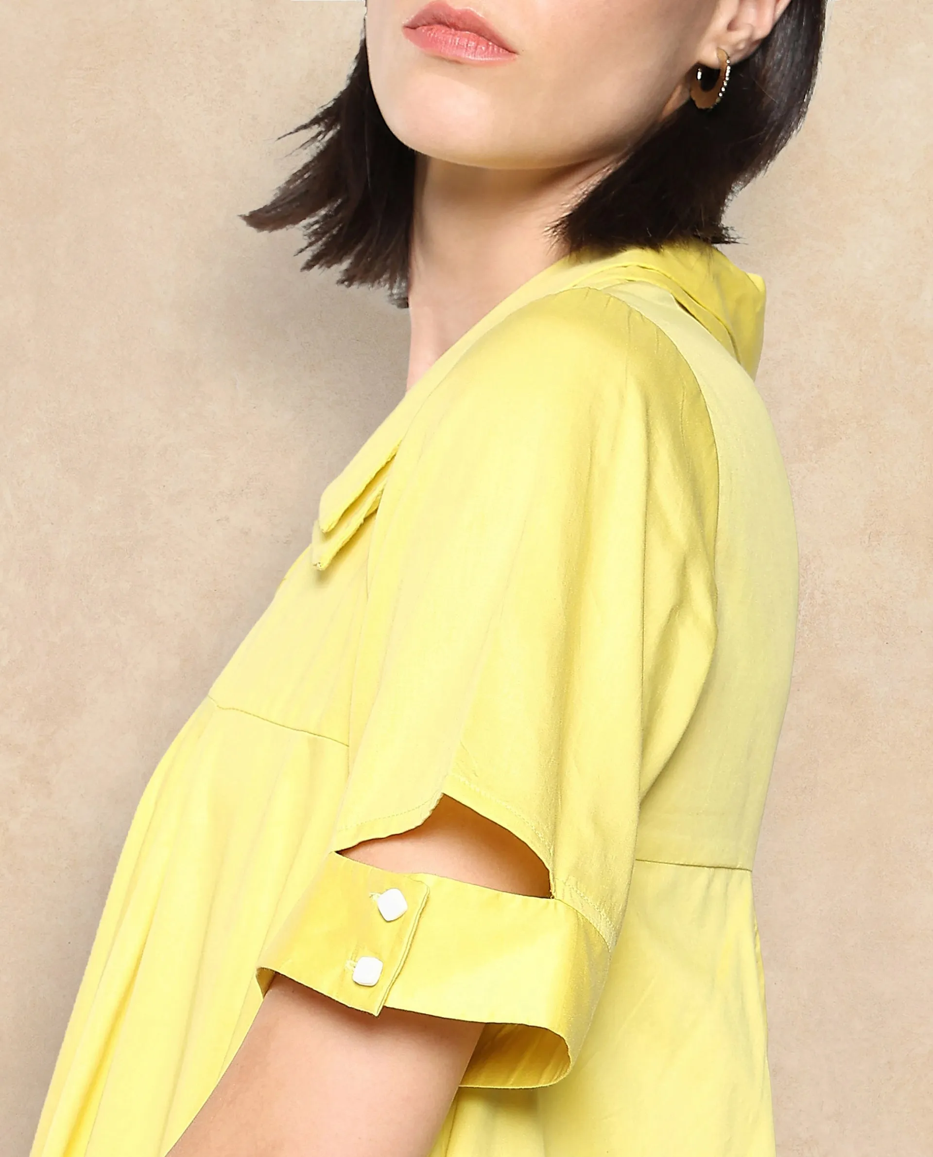 Rareism Women Qurad Yellow Plain Dress