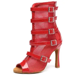 Red Leather Jazz Boots Dance Ankle Boots for Heels Class