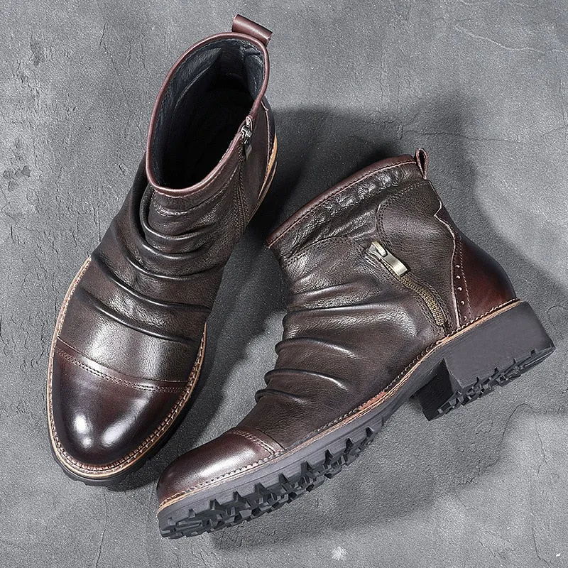 Retro Style Zippered Breathable Men Ankle Boots