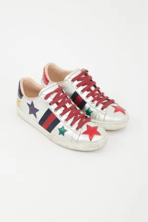 Silver Metallic Leather Star Ace Sneaker
