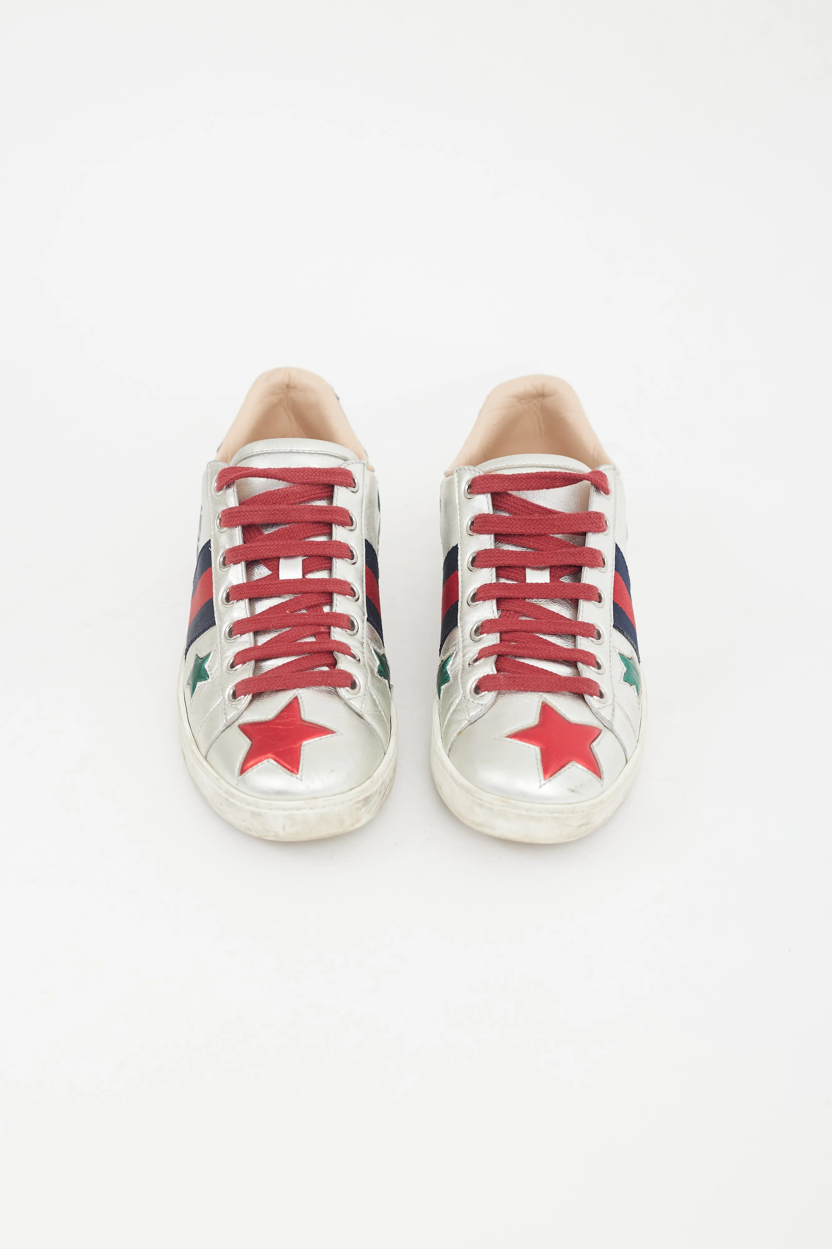 Silver Metallic Leather Star Ace Sneaker