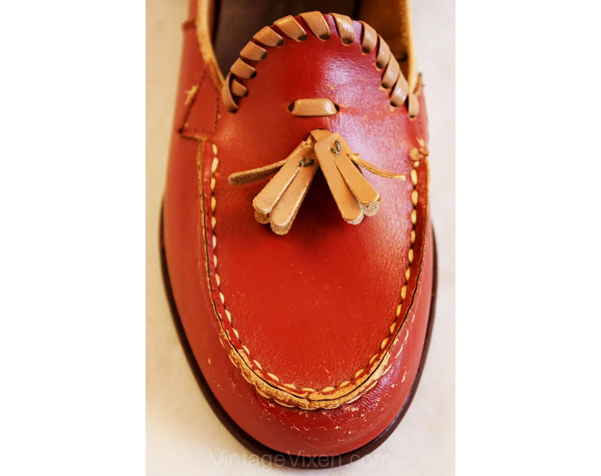 Size 6.5 1940s Shoes - Roan Brown Leather Loafers by Campus Pups - 6 1/2 Hollywood Tomboy Style Casual Shoe - 40s Preppie - As Is Deadstock