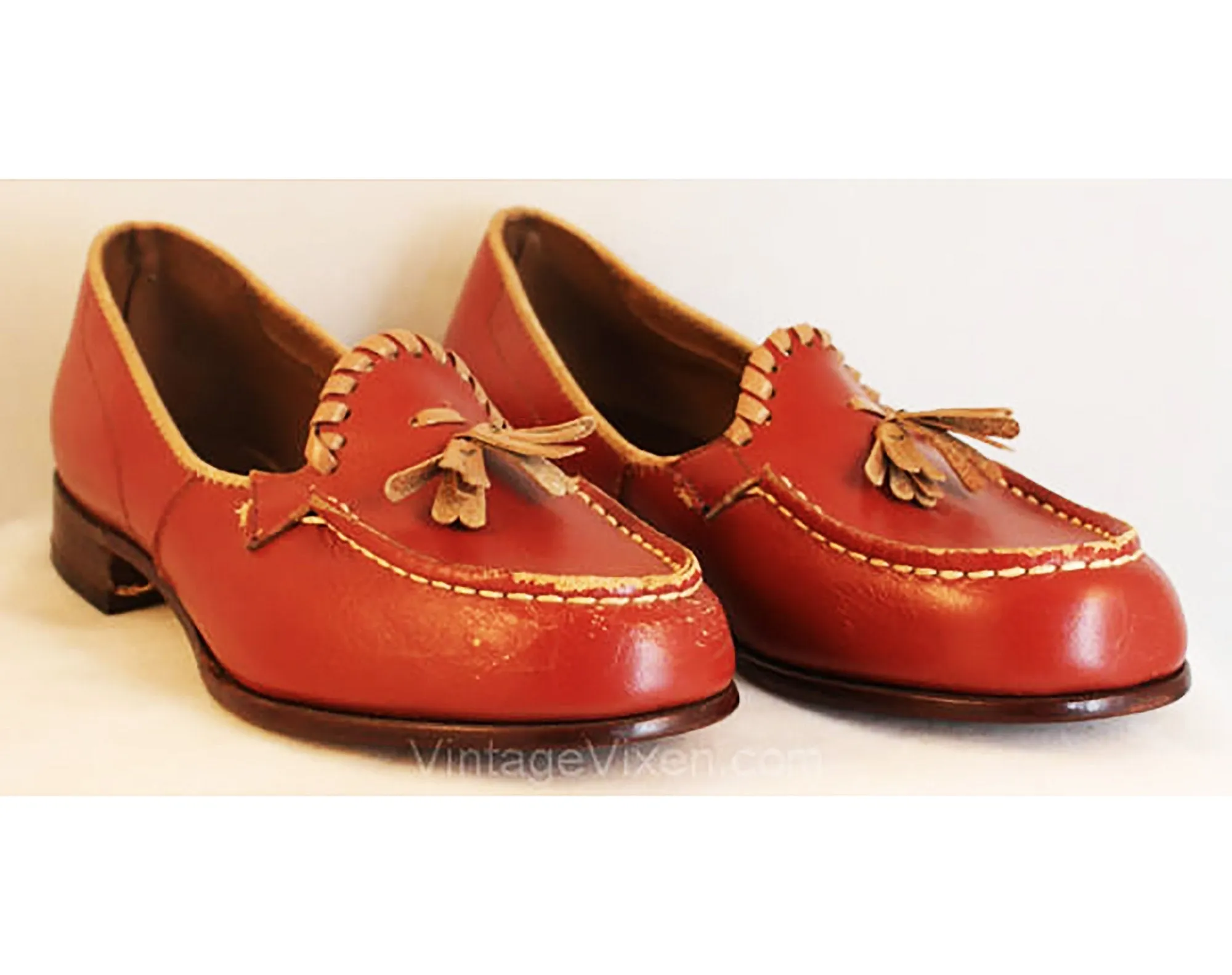 Size 6.5 1940s Shoes - Roan Brown Leather Loafers by Campus Pups - 6 1/2 Hollywood Tomboy Style Casual Shoe - 40s Preppie - As Is Deadstock