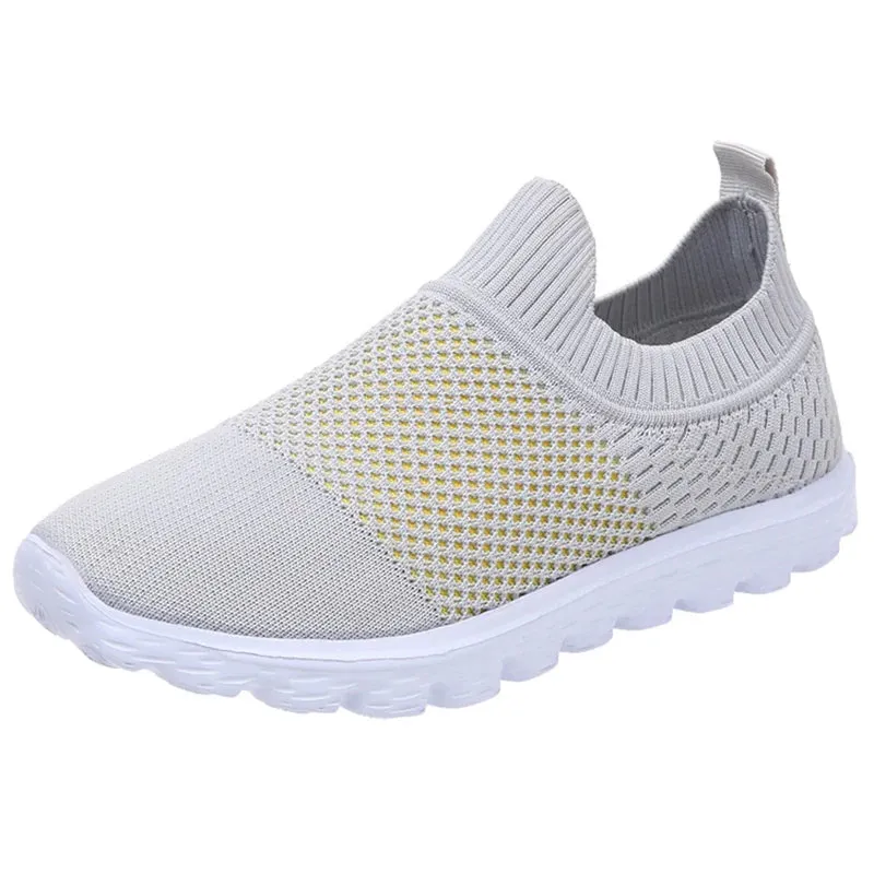 Sohiwoo Breathable Sneakers for Women Slip-On Light Knitting Casual Shoes Woman Comfortable Non-Slip Flat Heels Sport Shoes