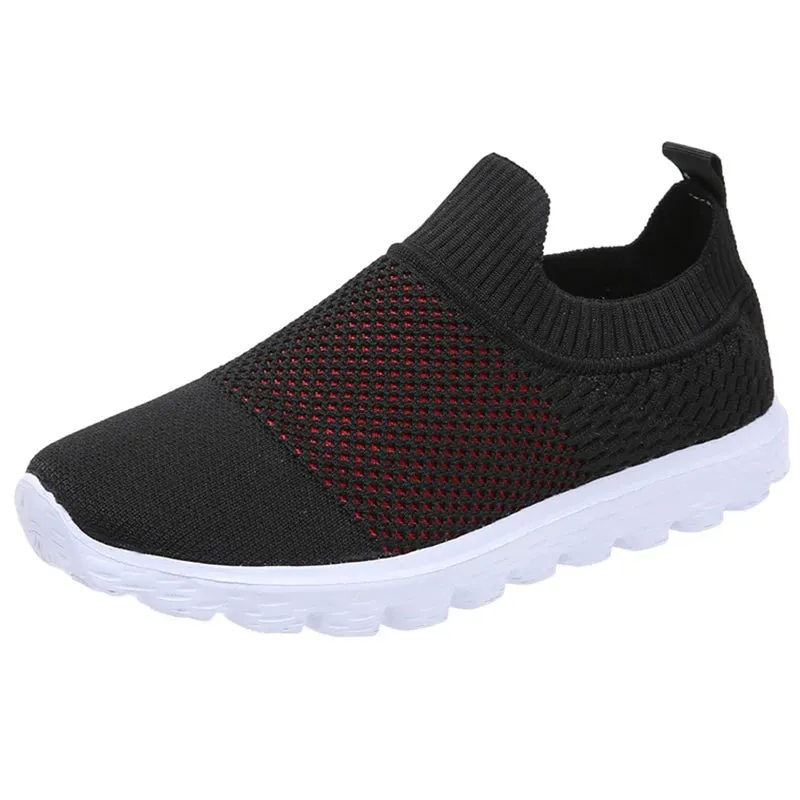 Sohiwoo Breathable Sneakers for Women Slip-On Light Knitting Casual Shoes Woman Comfortable Non-Slip Flat Heels Sport Shoes