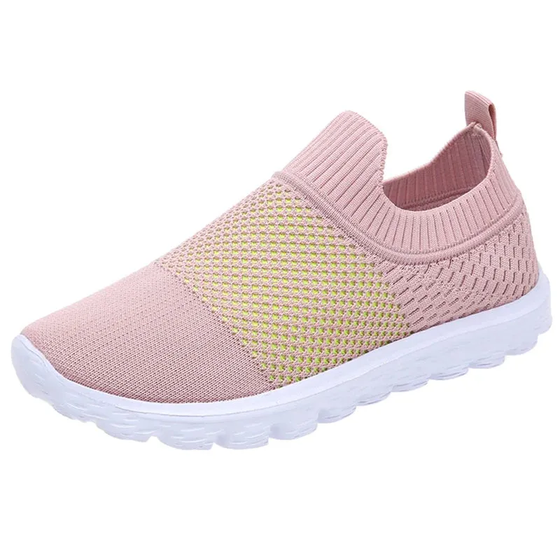 Sohiwoo Breathable Sneakers for Women Slip-On Light Knitting Casual Shoes Woman Comfortable Non-Slip Flat Heels Sport Shoes