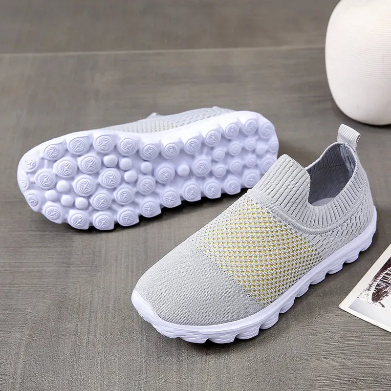Sohiwoo Breathable Sneakers for Women Slip-On Light Knitting Casual Shoes Woman Comfortable Non-Slip Flat Heels Sport Shoes