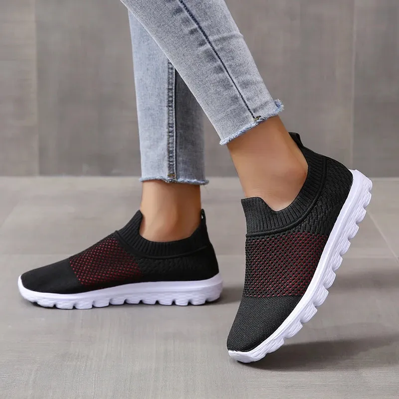 Sohiwoo Breathable Sneakers for Women Slip-On Light Knitting Casual Shoes Woman Comfortable Non-Slip Flat Heels Sport Shoes