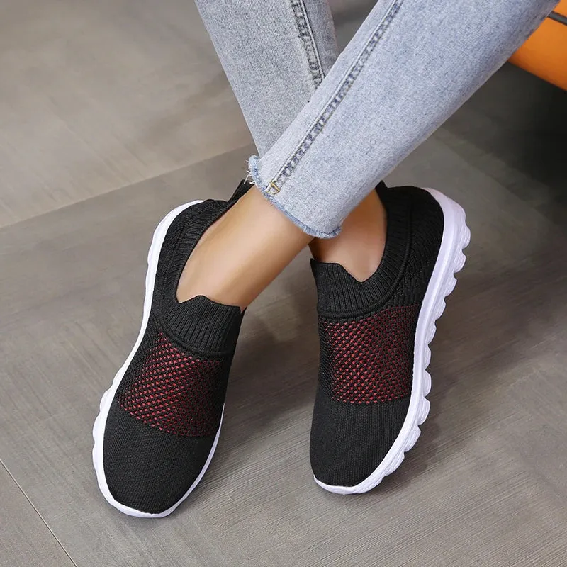 Sohiwoo Breathable Sneakers for Women Slip-On Light Knitting Casual Shoes Woman Comfortable Non-Slip Flat Heels Sport Shoes