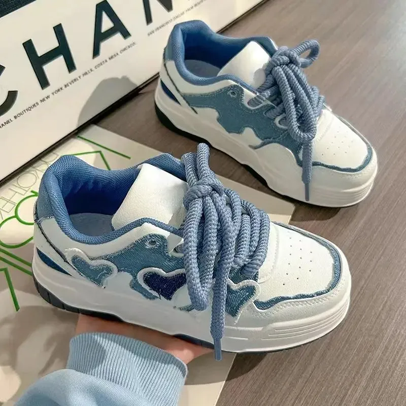 Sohiwoo Kawaii Platform Sports Shoes Women's Sneakers Spring Summer 2024 Tennis Female Skateboard Flats Casual Blue Vintage Vulcanize