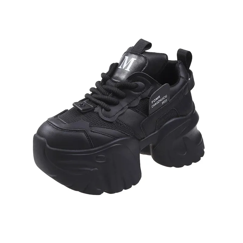 Sohiwoo New Women's Platform Shoes Mesh Breathable Chunky Sneakers High Platform Designer White Tennis Shoes Increase Casual Sport Shoes
