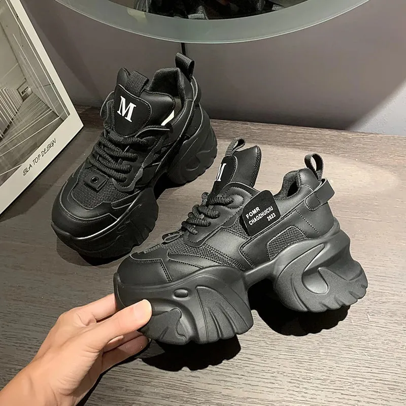 Sohiwoo New Women's Platform Shoes Mesh Breathable Chunky Sneakers High Platform Designer White Tennis Shoes Increase Casual Sport Shoes
