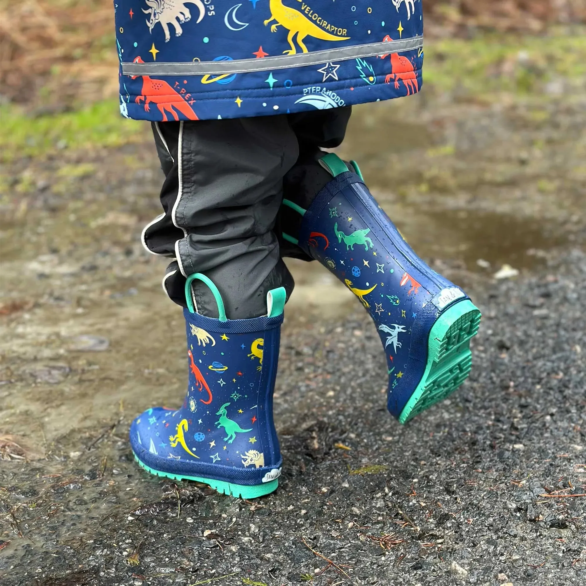 Space Dinos Natural Rubber Toddler/Kids Rain Boots