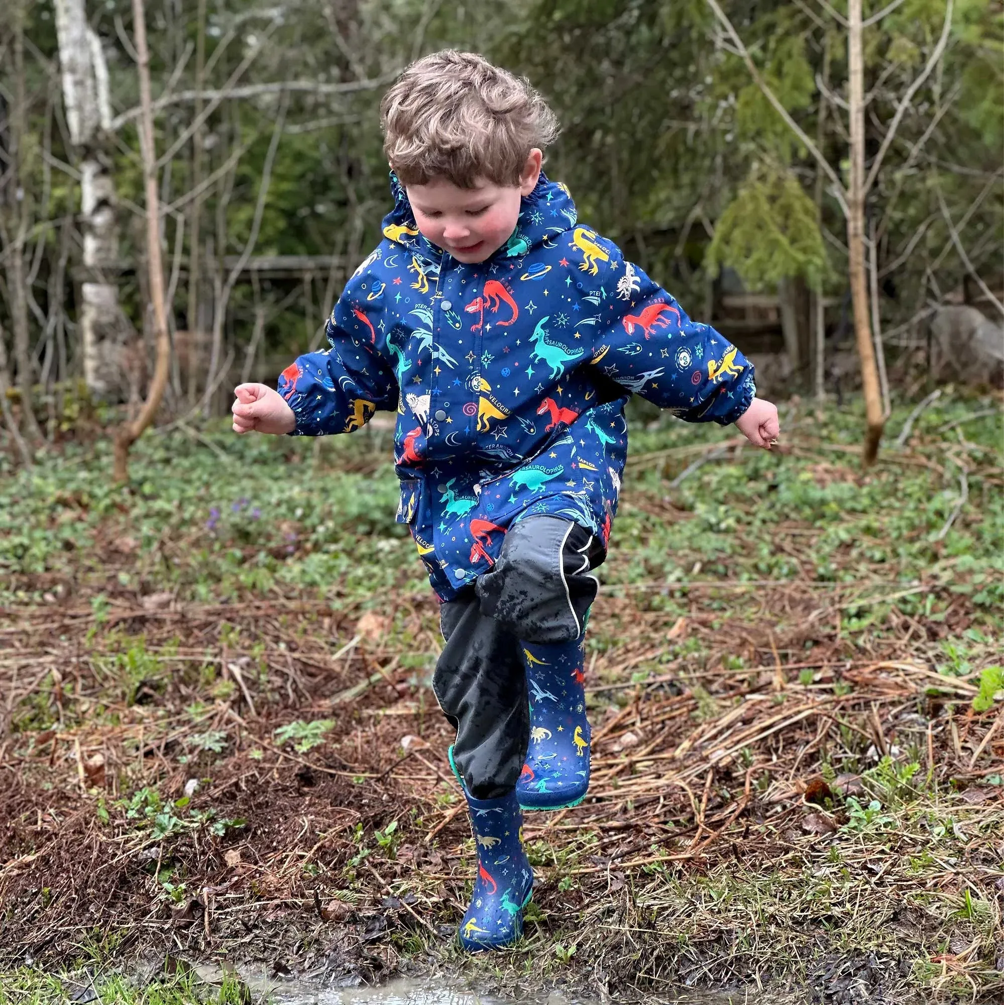 Space Dinos Natural Rubber Toddler/Kids Rain Boots