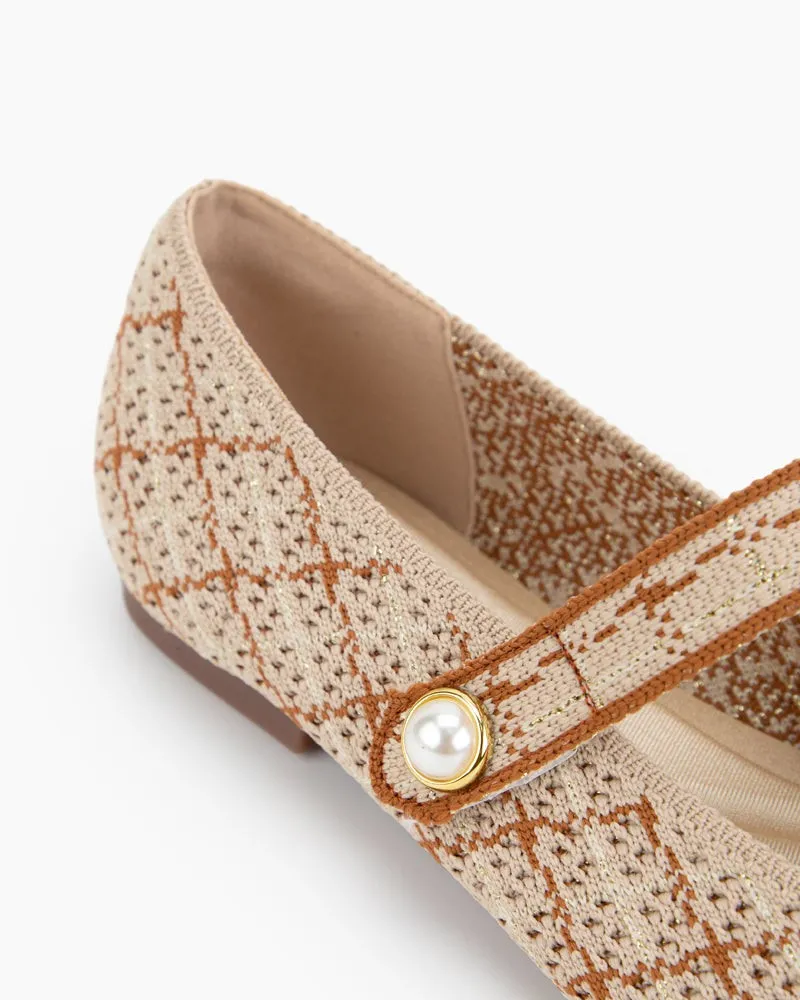 Square Toe Mary Jane Multi-color Flats (Pearl)