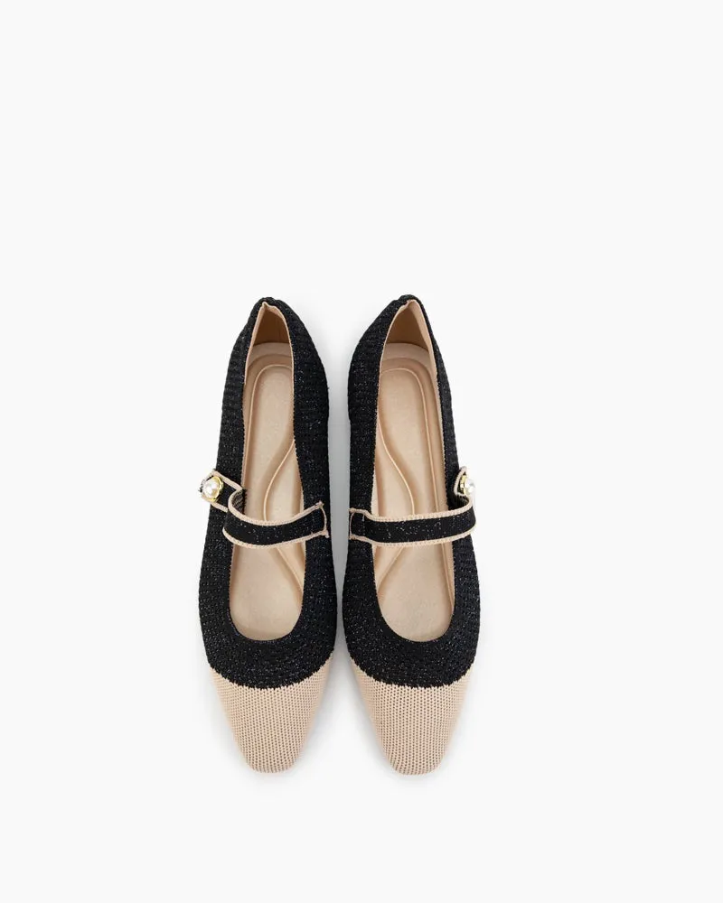 Square Toe Mary Jane Multi-color Flats (Pearl)