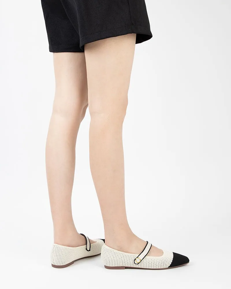 Square Toe Mary Jane Multi-color Flats (Pearl)