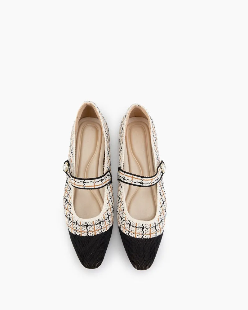 Square Toe Mary Jane Multi-color Flats (Pearl)
