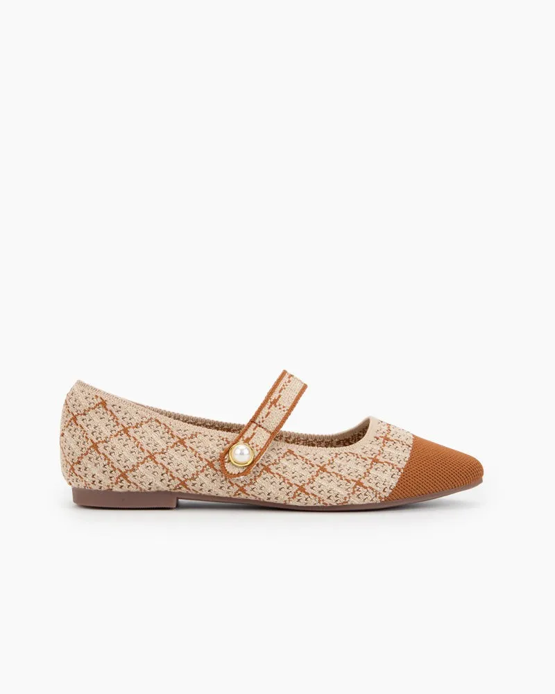Square Toe Mary Jane Multi-color Flats (Pearl)
