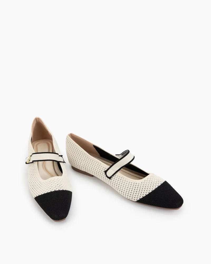 Square Toe Mary Jane Multi-color Flats (Pearl)