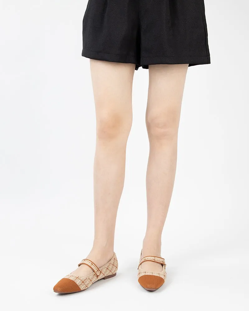 Square Toe Mary Jane Multi-color Flats (Pearl)