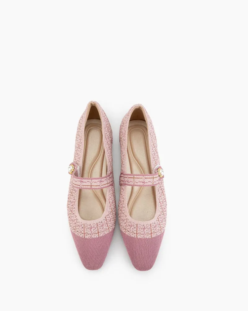 Square Toe Mary Jane Multi-color Flats (Pearl)