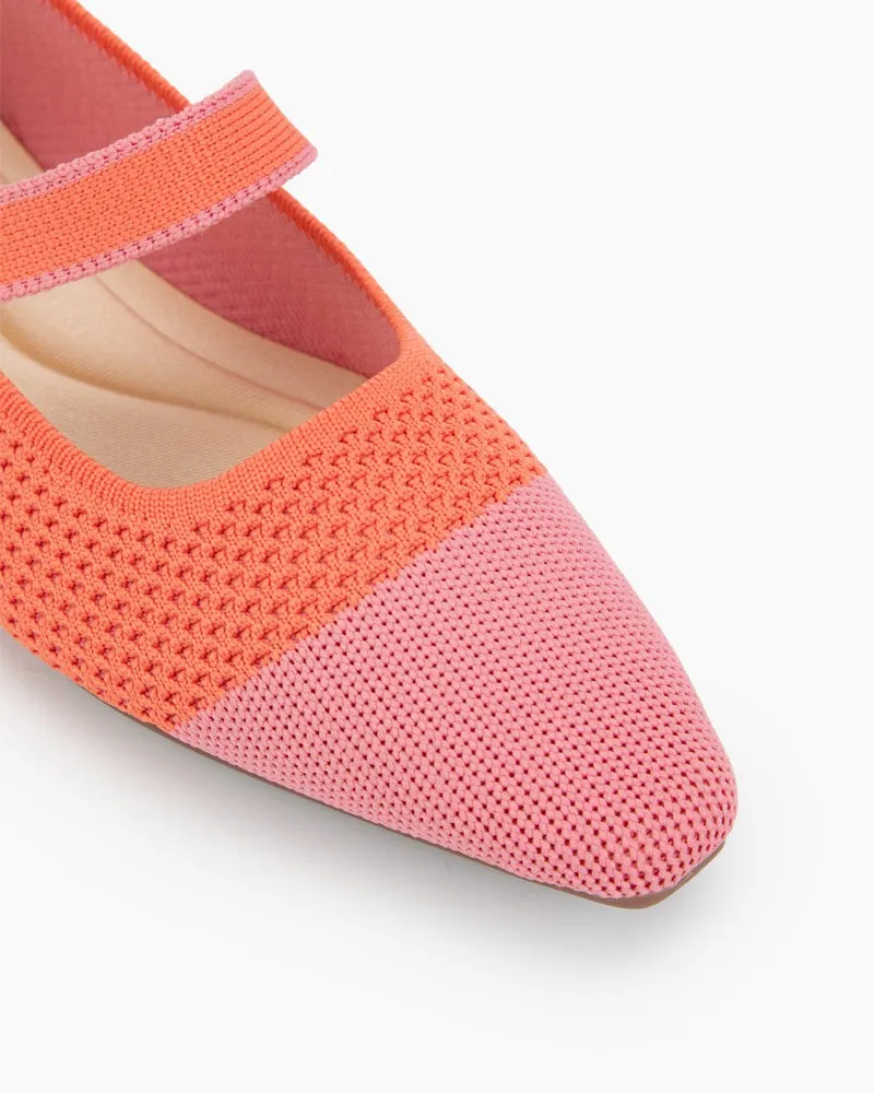 Square Toe Mary Jane Multi-color Flats (Pearl)