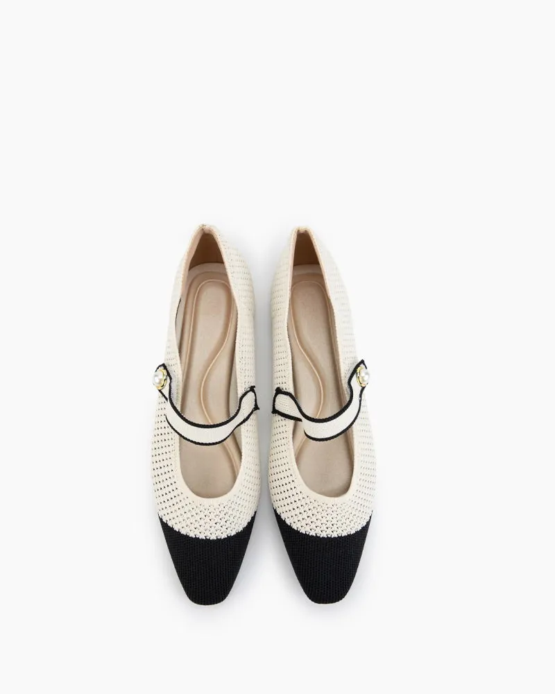 Square Toe Mary Jane Multi-color Flats (Pearl)