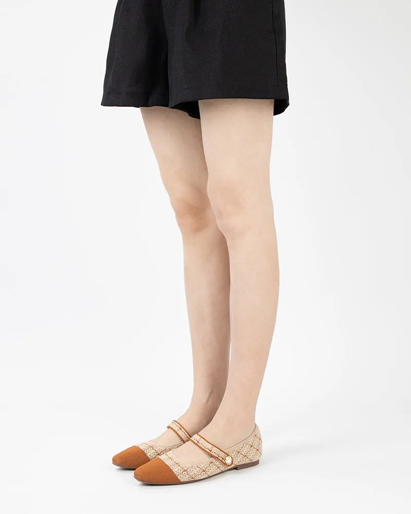 Square Toe Mary Jane Multi-color Flats (Pearl)