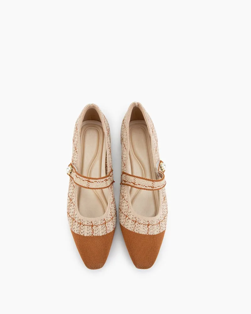 Square Toe Mary Jane Multi-color Flats (Pearl)