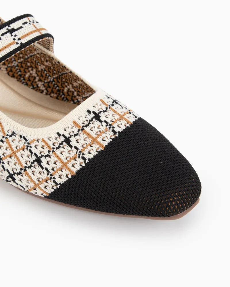Square Toe Mary Jane Multi-color Flats (Pearl)