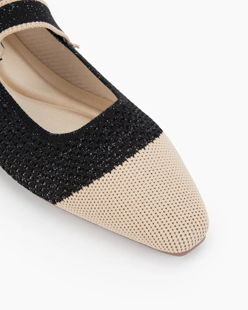Square Toe Mary Jane Multi-color Flats (Pearl)