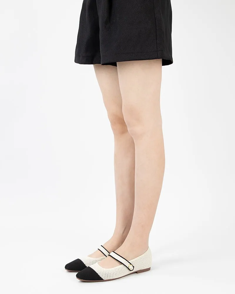Square Toe Mary Jane Multi-color Flats (Pearl)