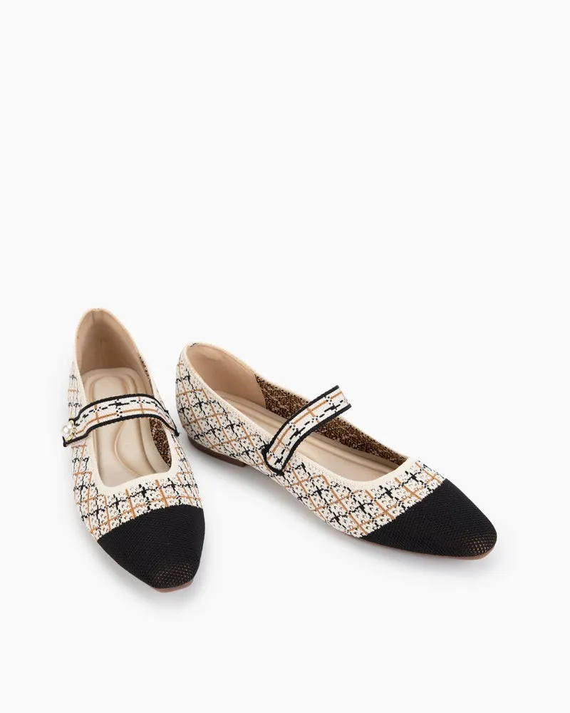 Square Toe Mary Jane Multi-color Flats (Pearl)