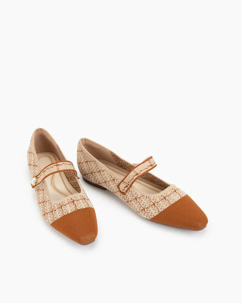 Square Toe Mary Jane Multi-color Flats (Pearl)