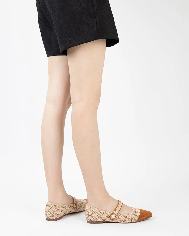 Square Toe Mary Jane Multi-color Flats (Pearl)