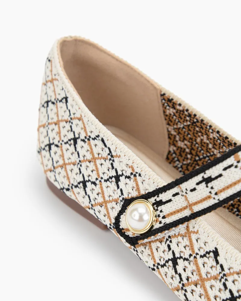 Square Toe Mary Jane Multi-color Flats (Pearl)